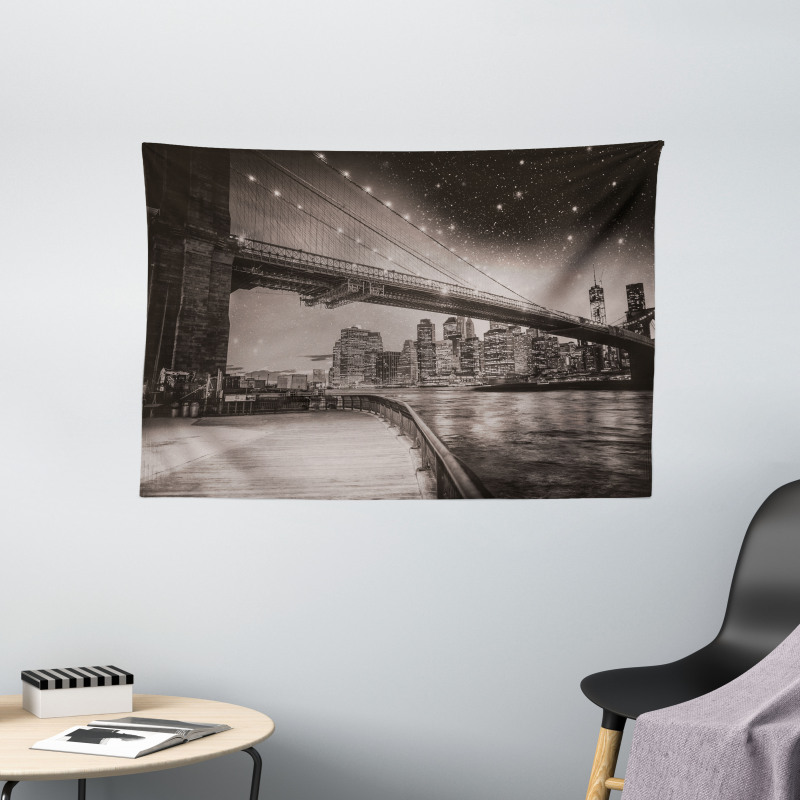 Brooklyn Bridge Night Wide Tapestry