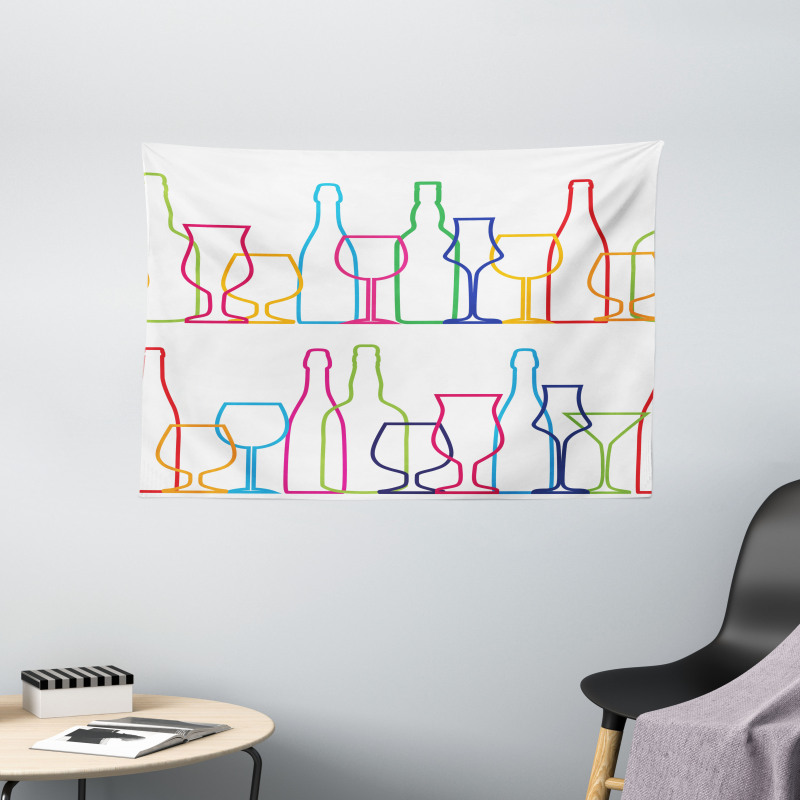 Colorful Outline Bottles Wide Tapestry