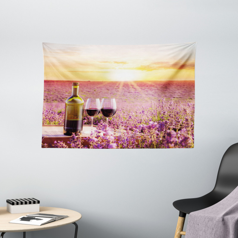Blooming Lavender Picnic Wide Tapestry