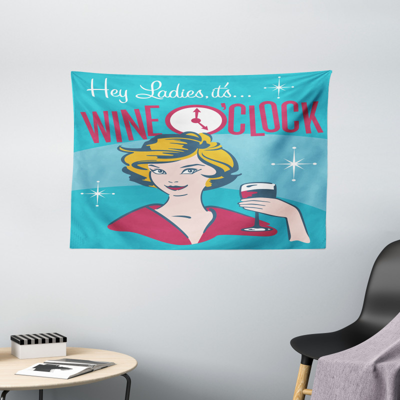 Ladies It's Wine O'clock Wide Tapestry