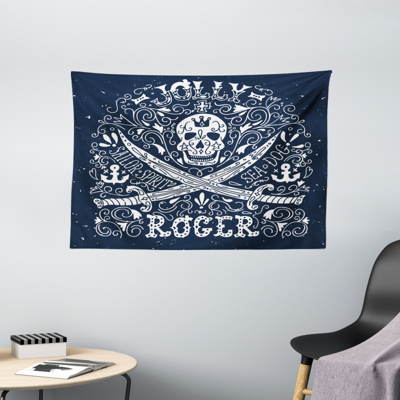 Pirates Jolly Roger Flag Wide Tapestry