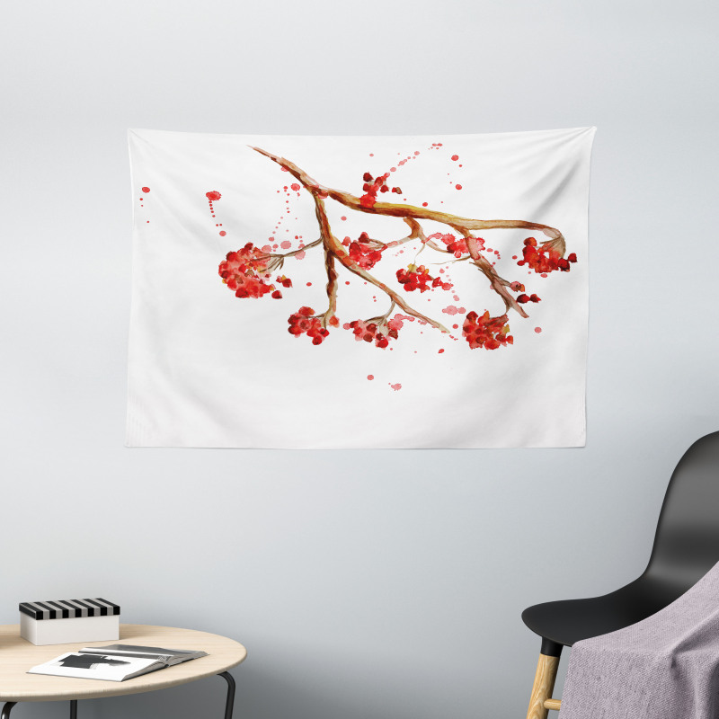 Tree Watercolor Splashes Wide Tapestry