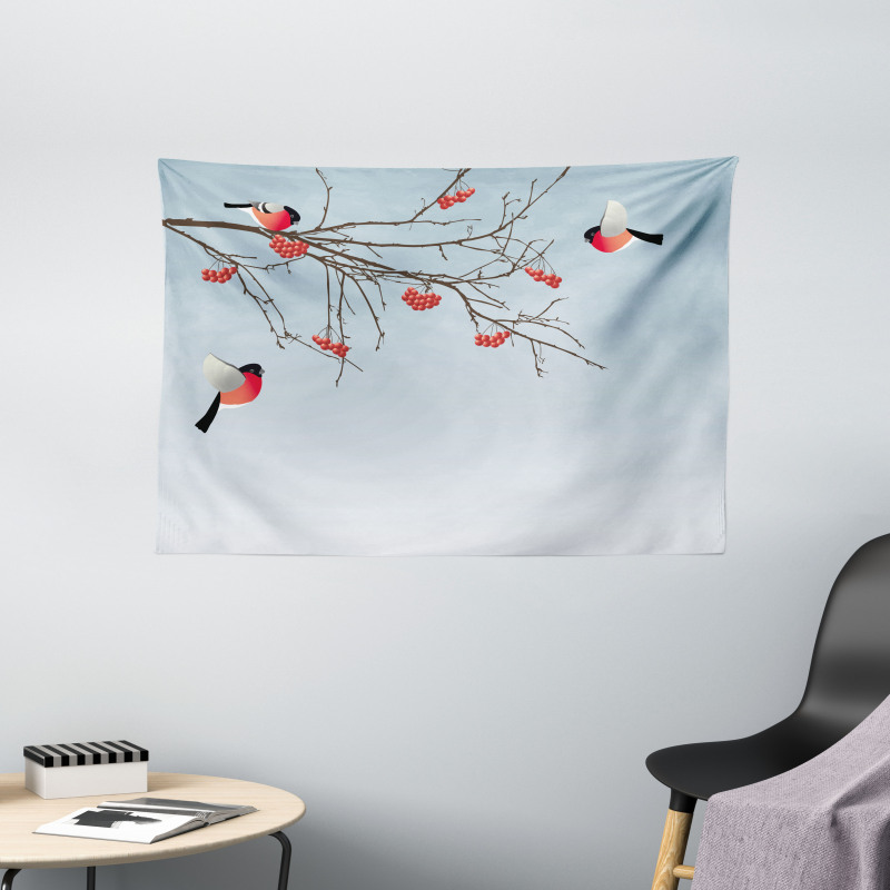 Bullfinch Birds Branches Wide Tapestry