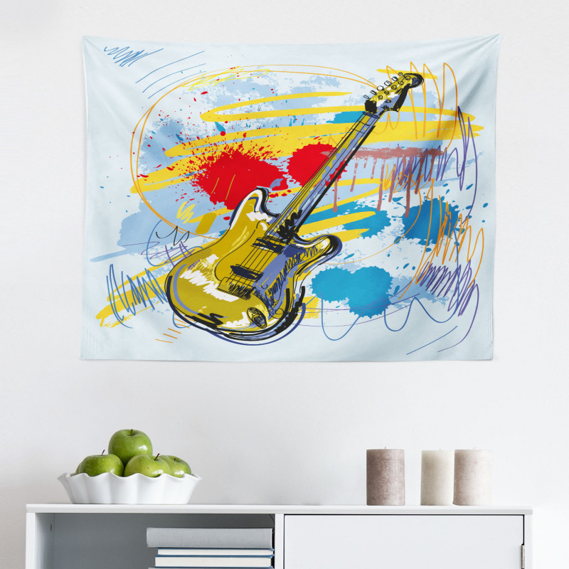 Sanatsal Mikrofiber Geniş Duvar Halısı Sarı Gitar Desenli