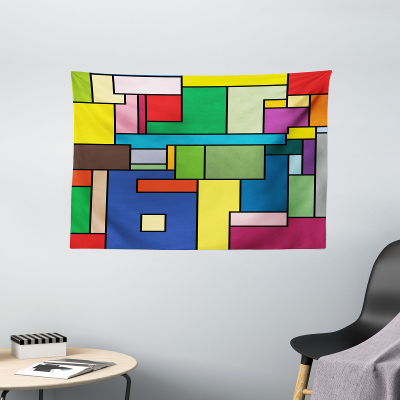 Vivid Mondrian Squares Wide Tapestry