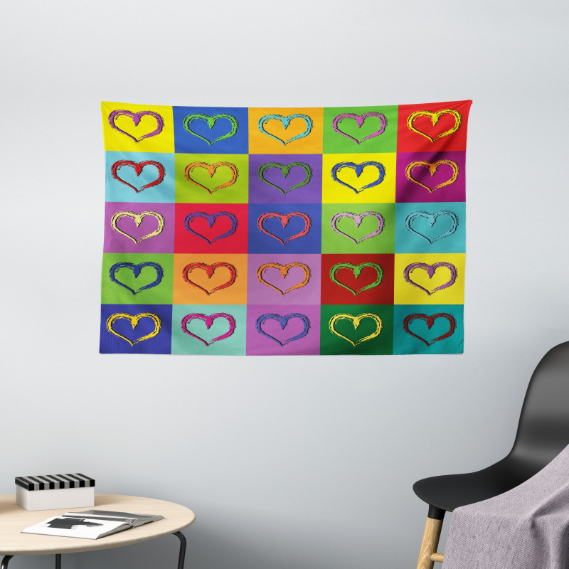 Vivid Heart Colorful Square Wide Tapestry