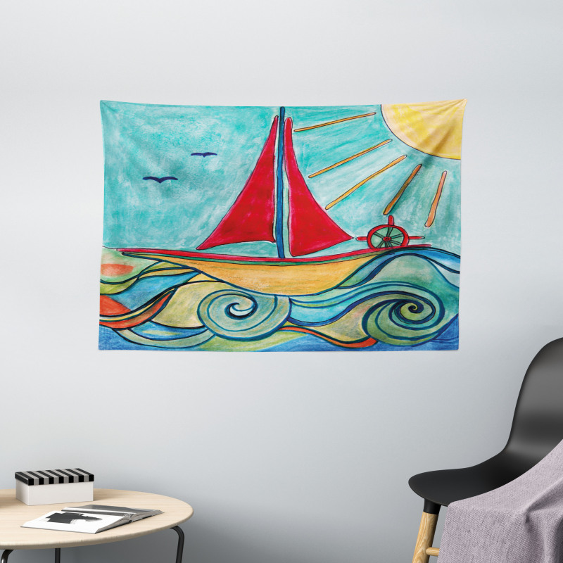 Ship in Waves in Sea Wide Tapestry