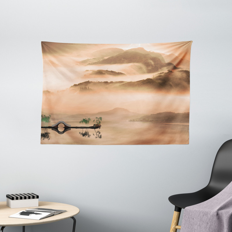 Chinese Lake Landscape Wide Tapestry