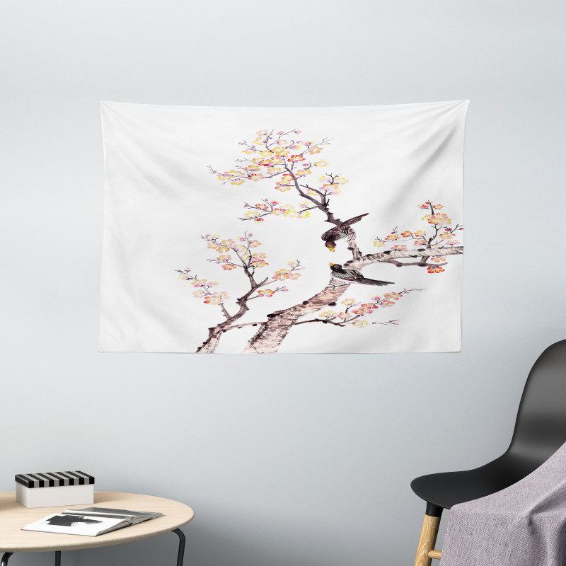 Chinese Paint of Flowers Wide Tapestry