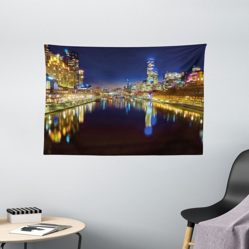 Night in Melbourne River Wide Tapestry