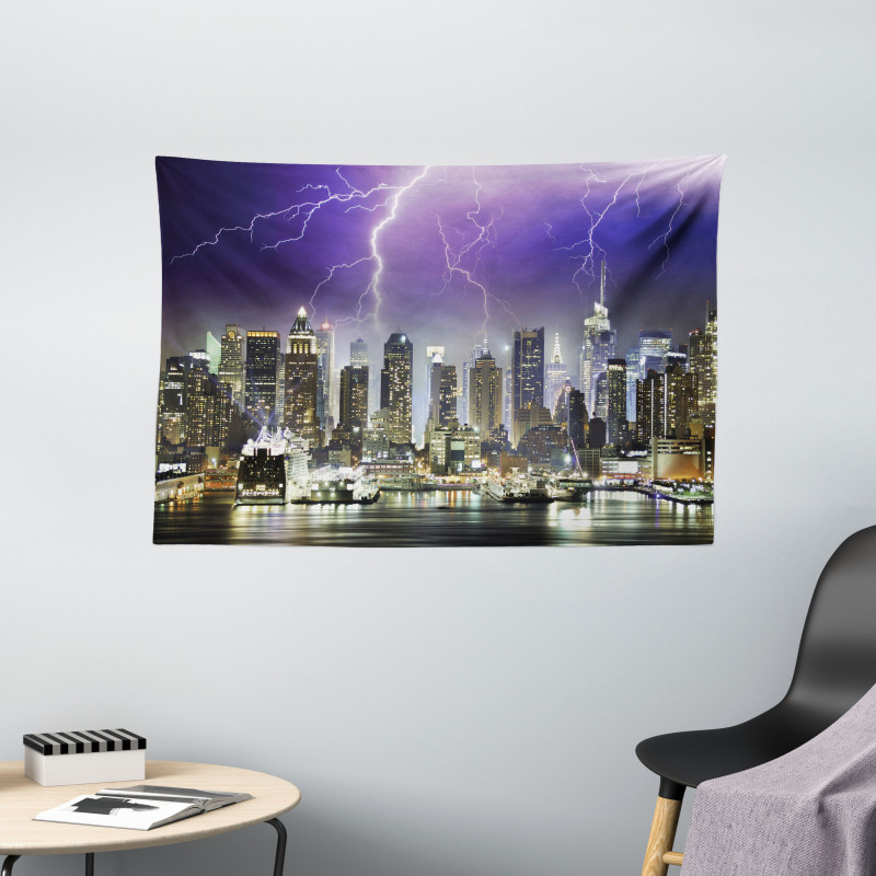 Storm Thunder in New York Wide Tapestry