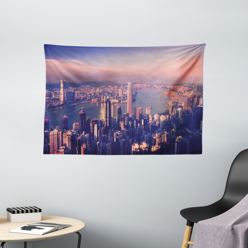 Dreamy Hong Kong Scenery Wide Tapestry