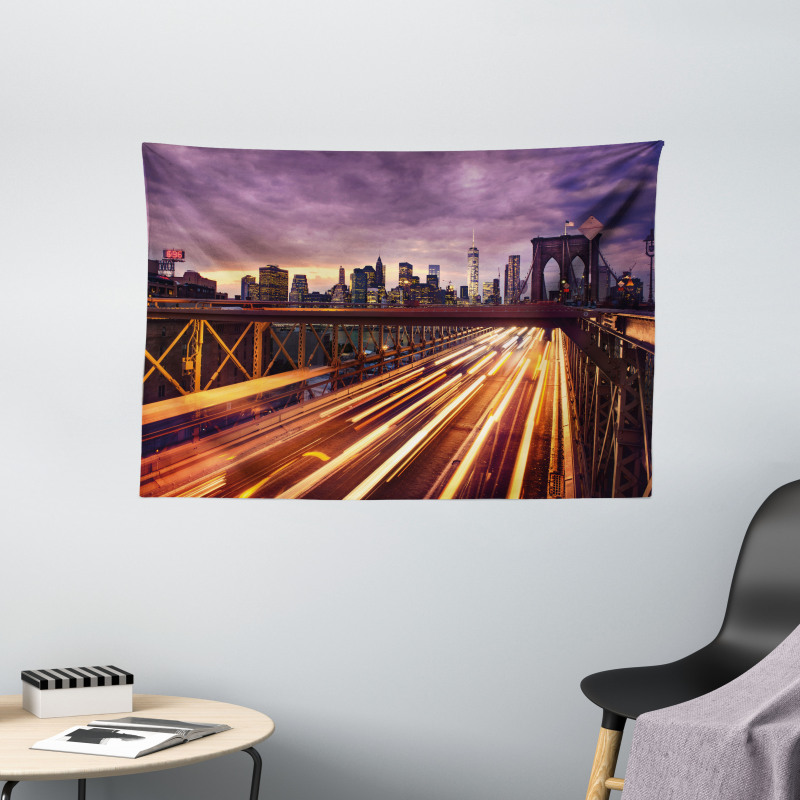 Brooklyn Bridge Traffic Wide Tapestry