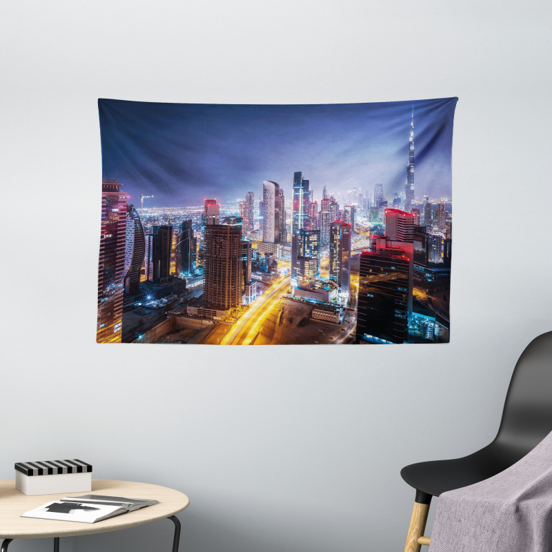 Night Dubai Tourist Travel Wide Tapestry