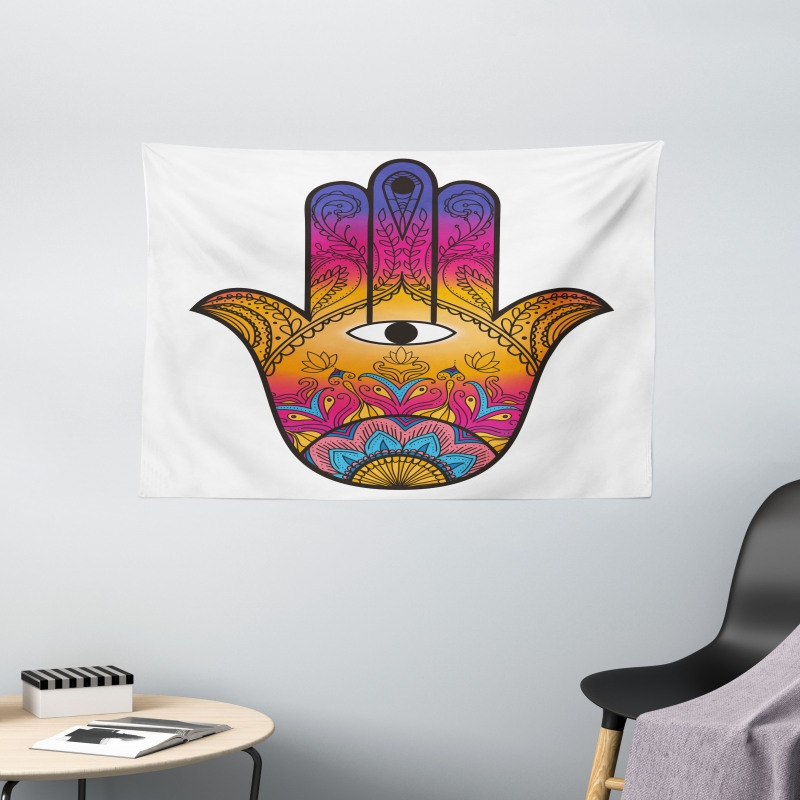 Mystical Colorful Lotus Wide Tapestry