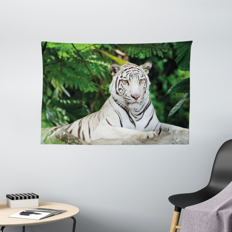 Albino Bengal Cat on Rock Wide Tapestry