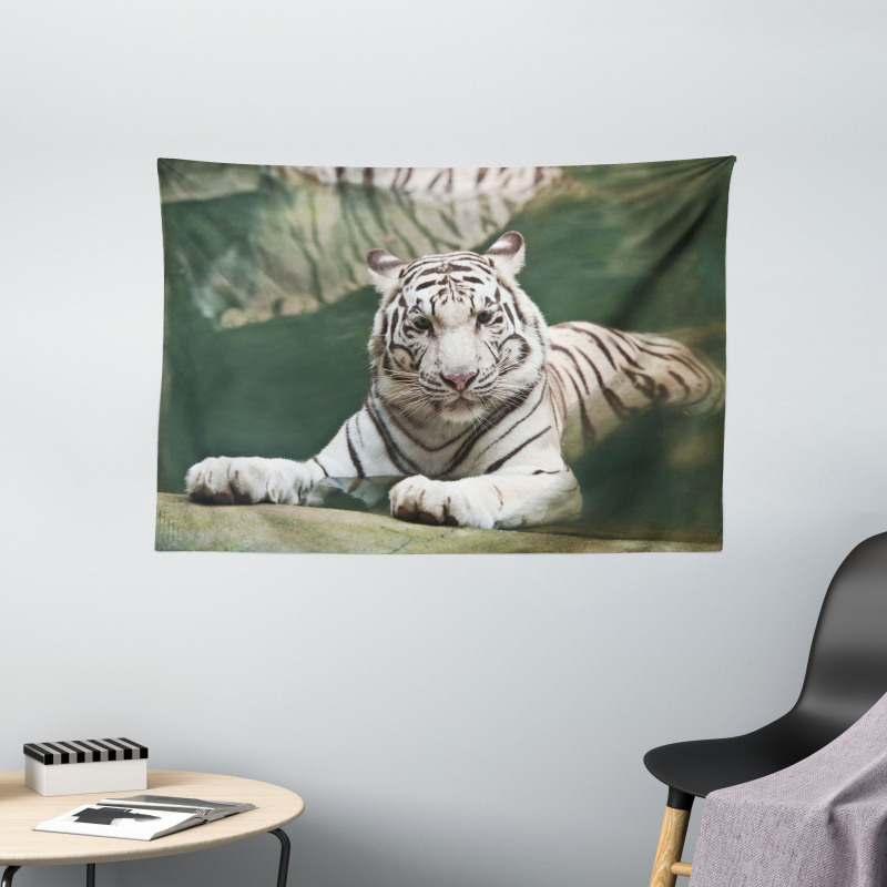 White Tiger Swimming Fun Wide Tapestry