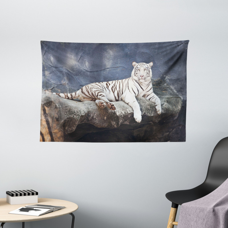Wildlife Cat on the Rock Wide Tapestry