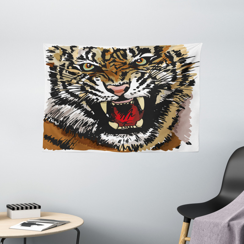 Angry Eyes Sketch Art Wide Tapestry