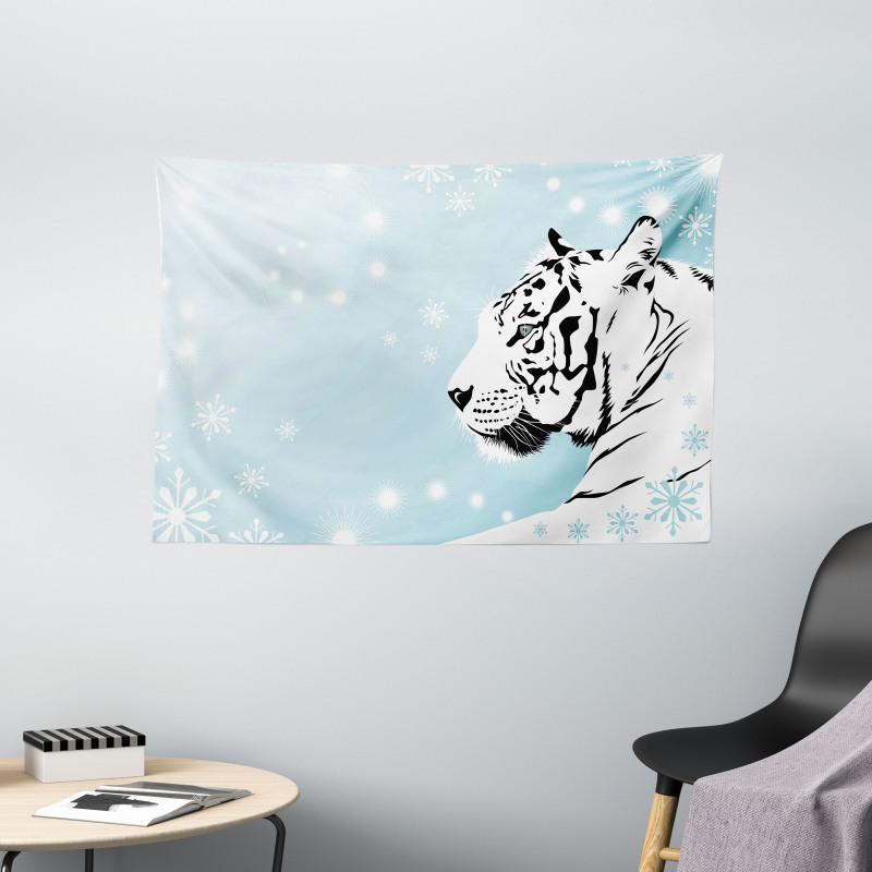 White Beast on Snowy Land Wide Tapestry