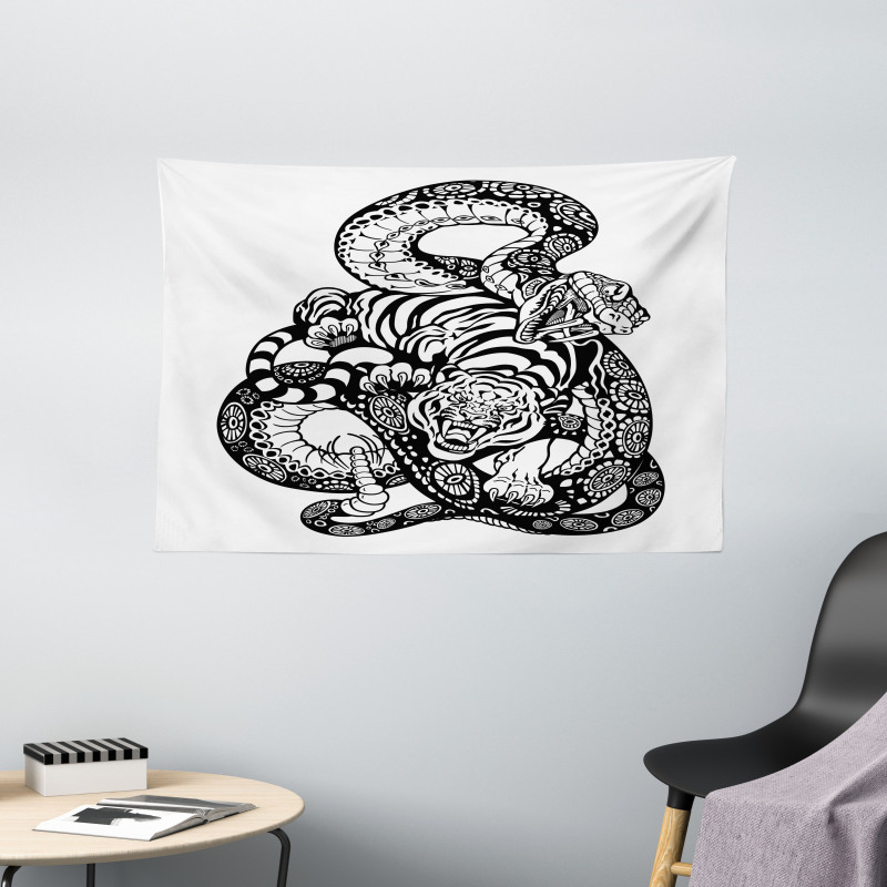 Snake and Tiger Pattern Wide Tapestry