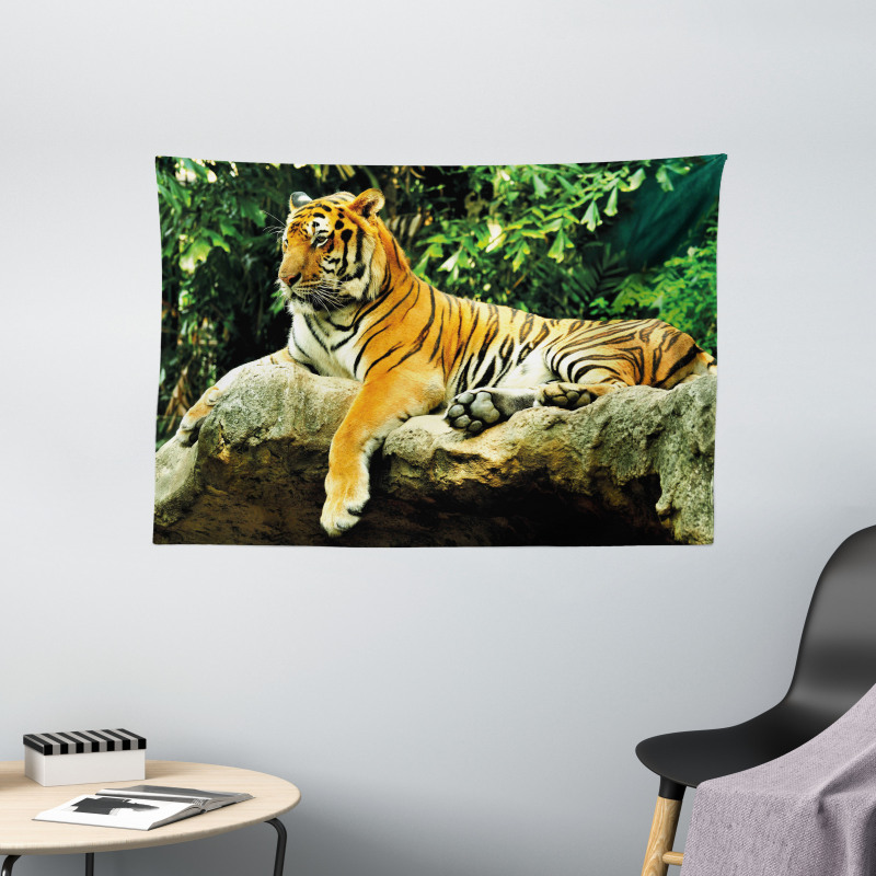 Big Cat Resting in Forest Wide Tapestry