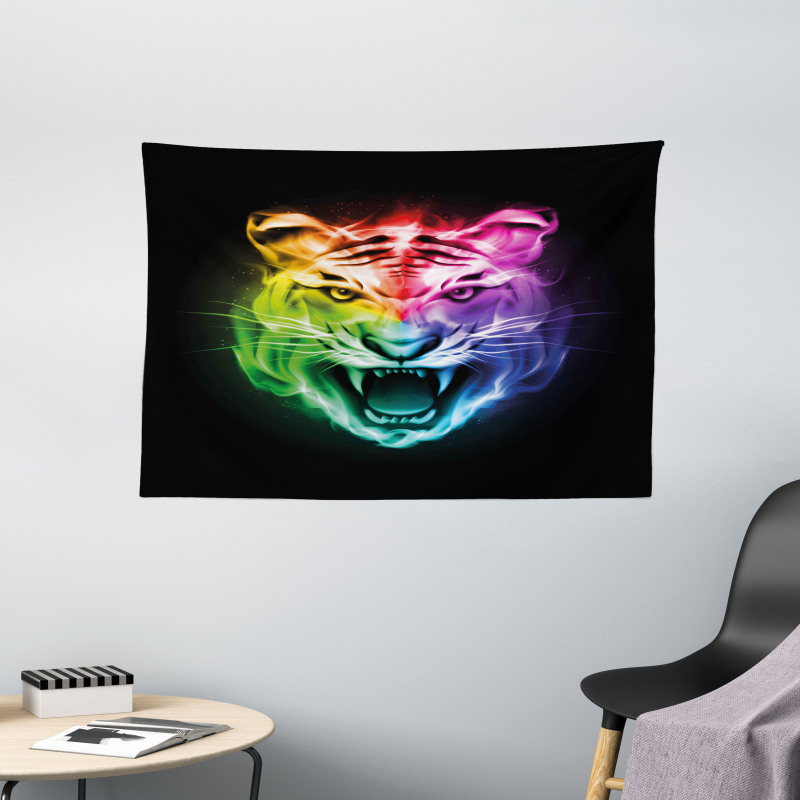 Abstract Feline Colorful Wide Tapestry