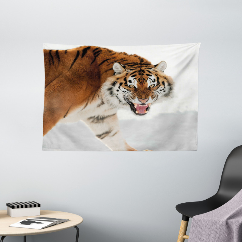 Panthera on Snow Close Wide Tapestry