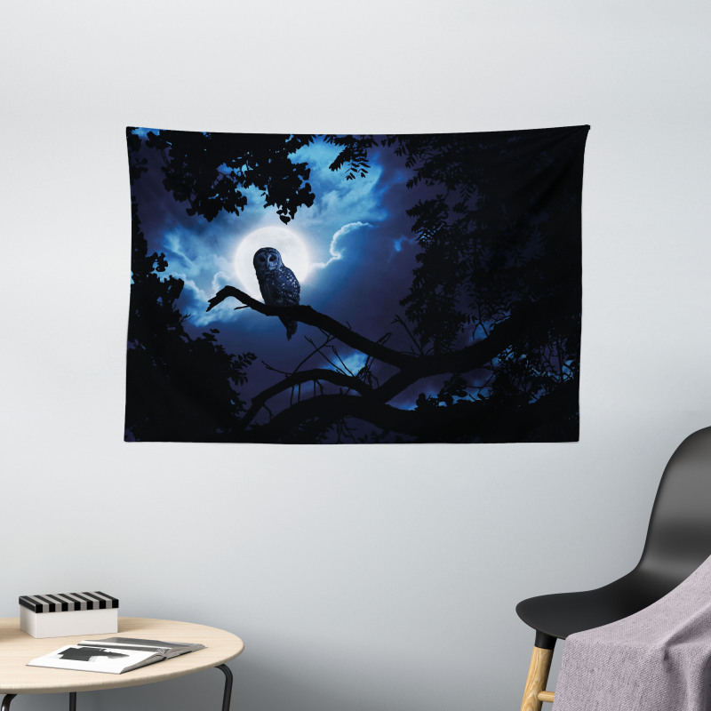 Quite Woodland Full Moon Wide Tapestry