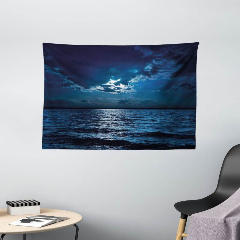 Dramatic Sky Moon Ocean Wide Tapestry