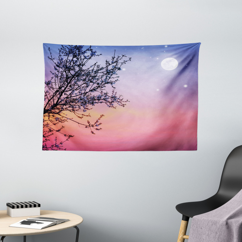 Dreamy Sky Spring Tree Wide Tapestry