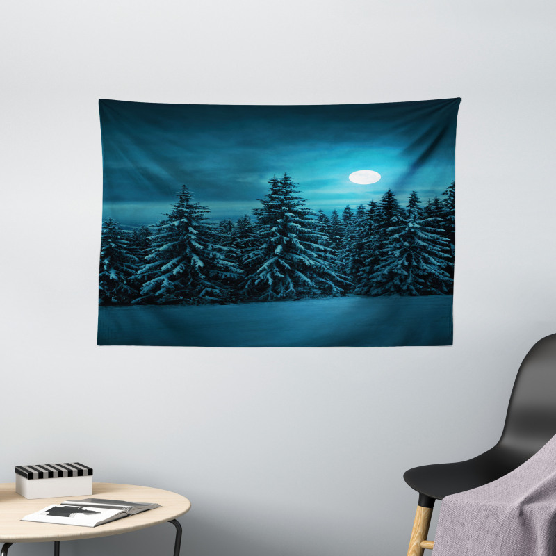 Tranquil Snowy Woodland Wide Tapestry