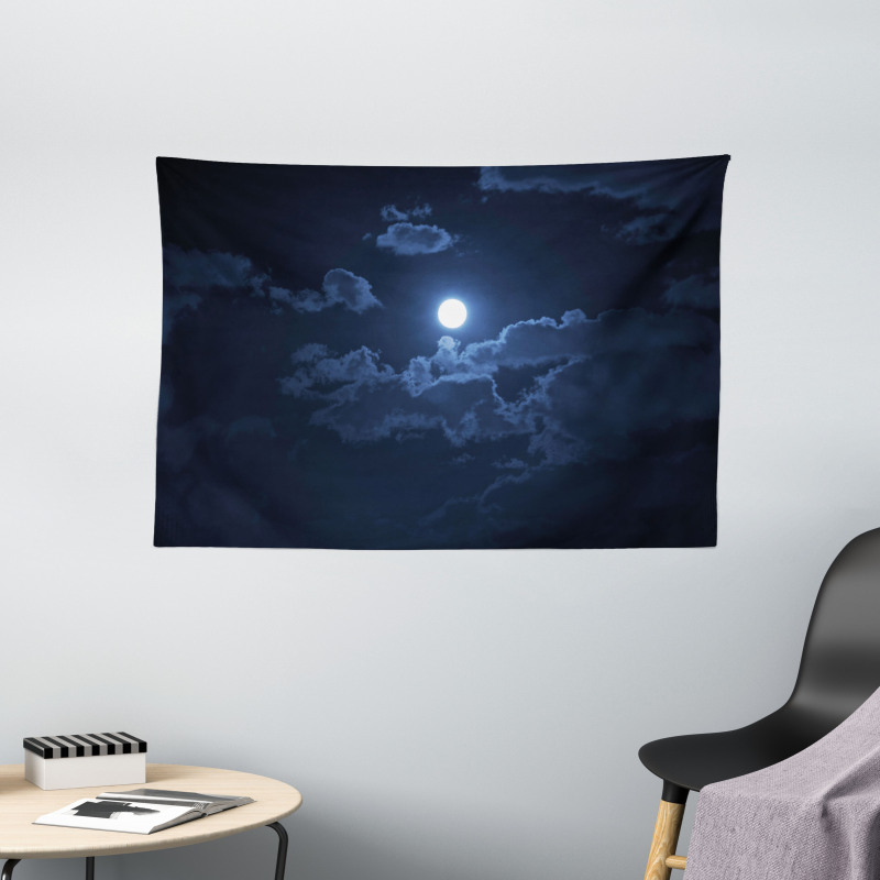 Full Moon Dark Clouds Fog Wide Tapestry