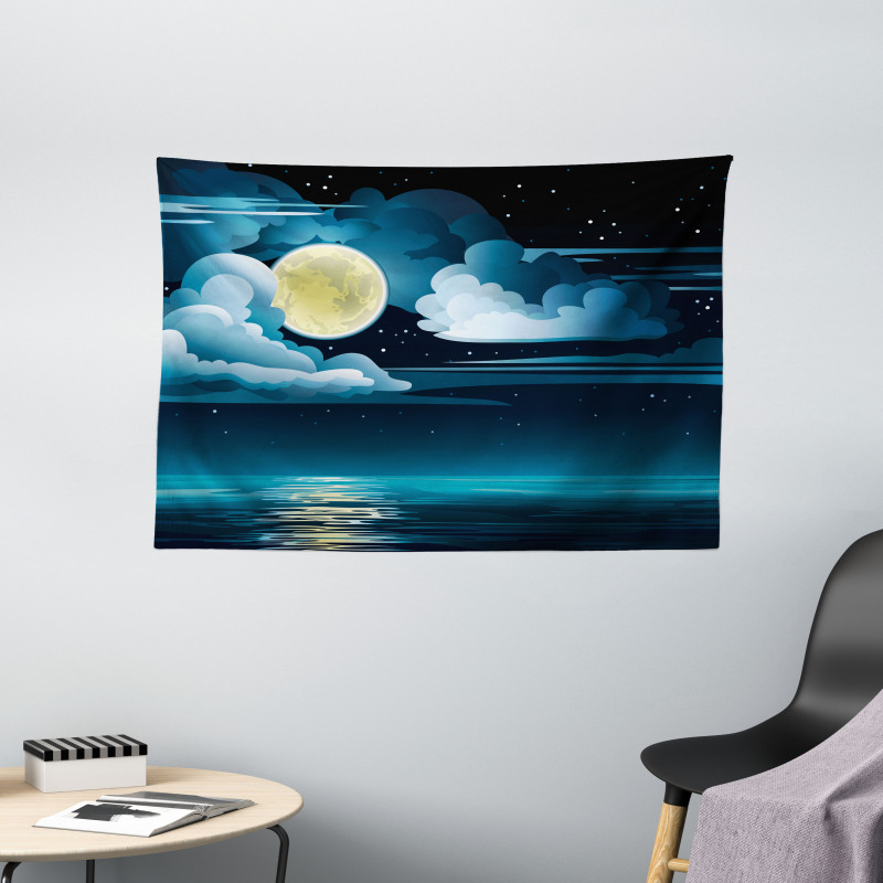 Clouds Full Moon Stars Wide Tapestry
