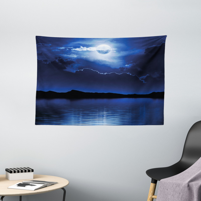 Fantasy Moon Calm Water Wide Tapestry