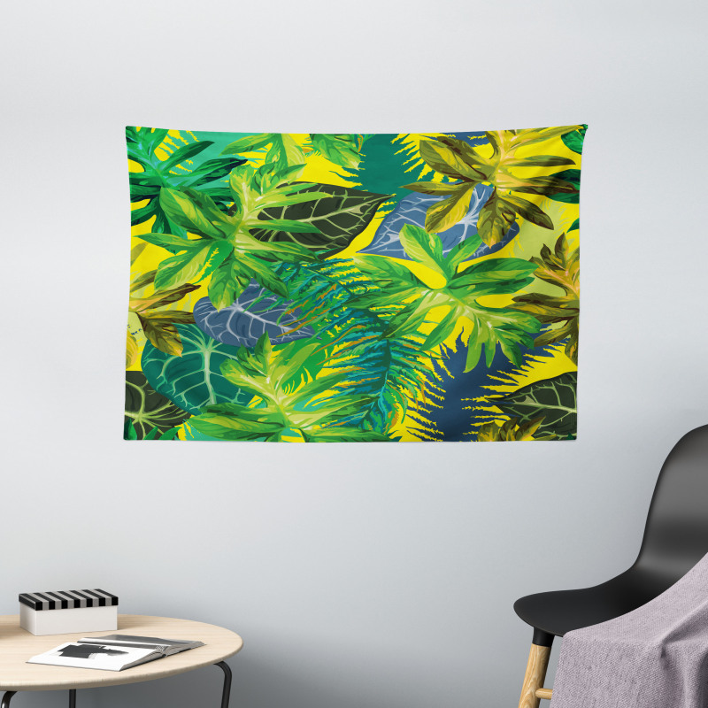 Exotic Leaves Watercolor Wide Tapestry