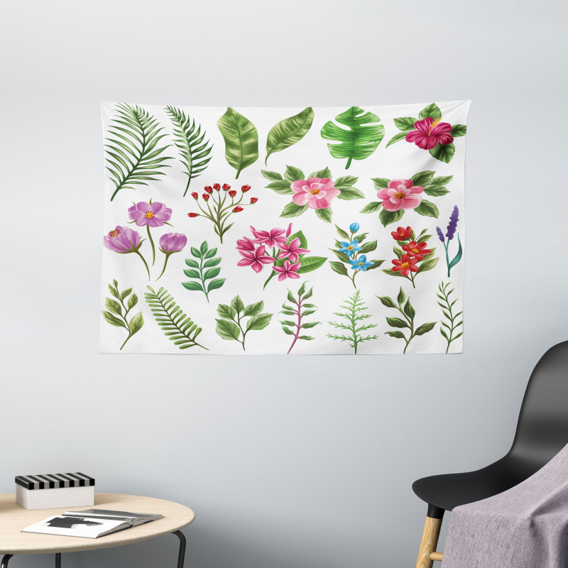 Exotic Flowers and Ferns Wide Tapestry