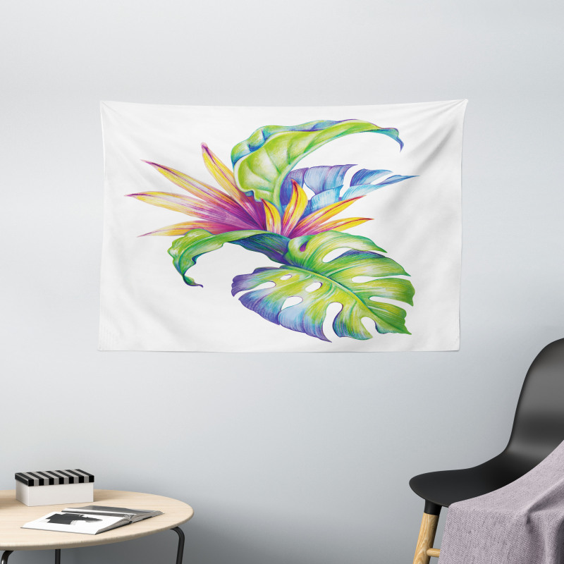 Abstract Colored Leaves Wide Tapestry