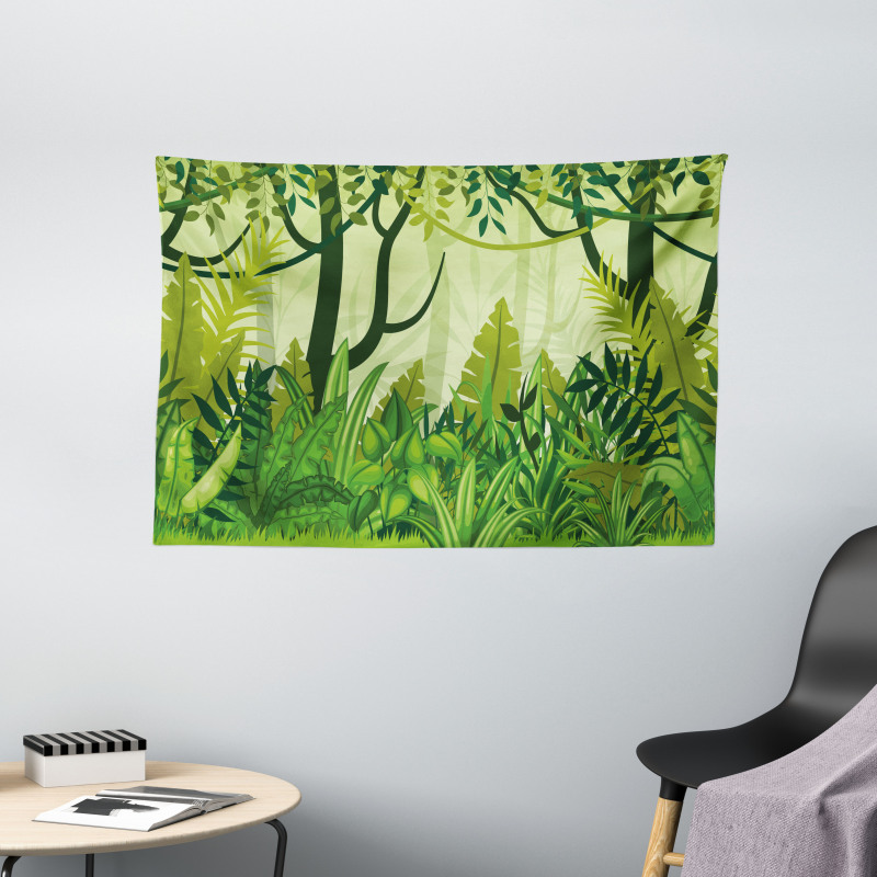 Cartoon Rainforest Wide Tapestry