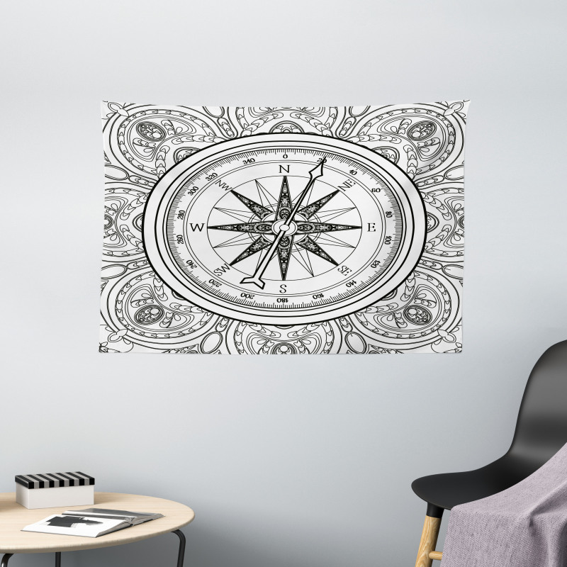 Windrose Line Art Style Wide Tapestry