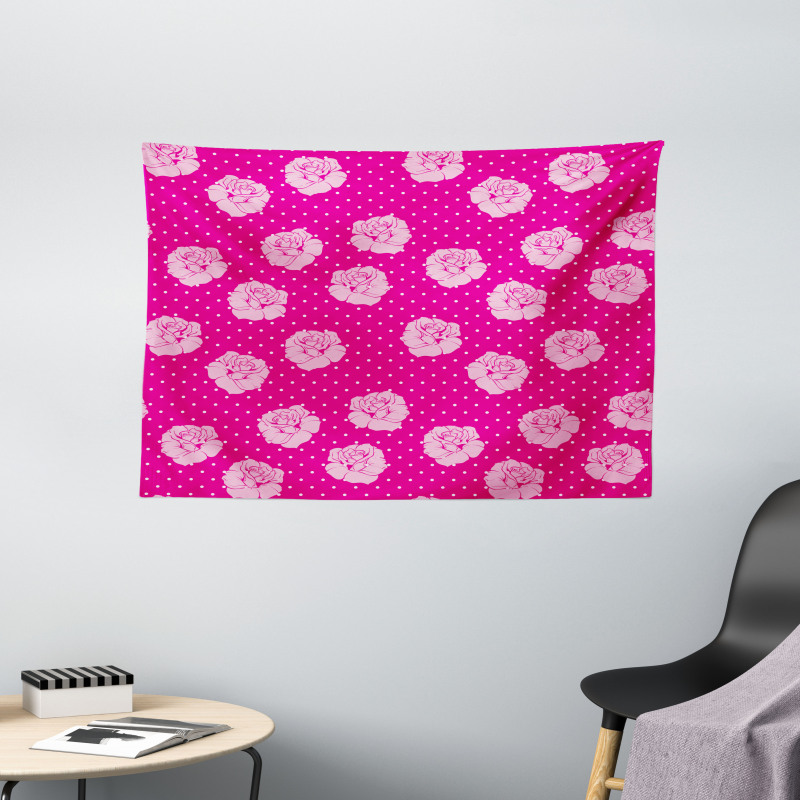 Vintage Roses Love Dot Wide Tapestry