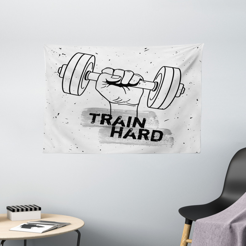 Dumbbell Hand Sketch Wide Tapestry