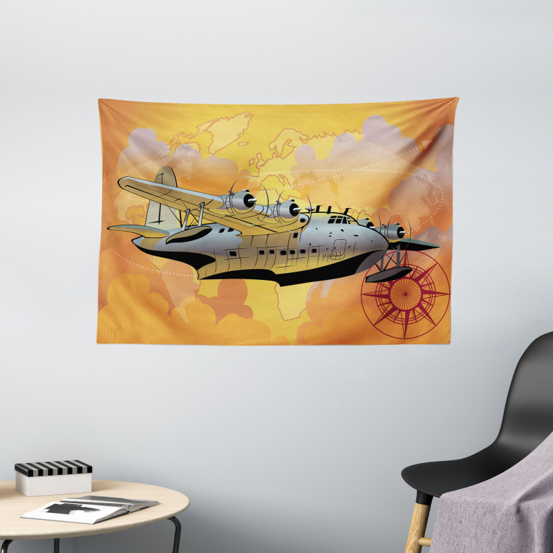 Retro Seaplane Wide Tapestry