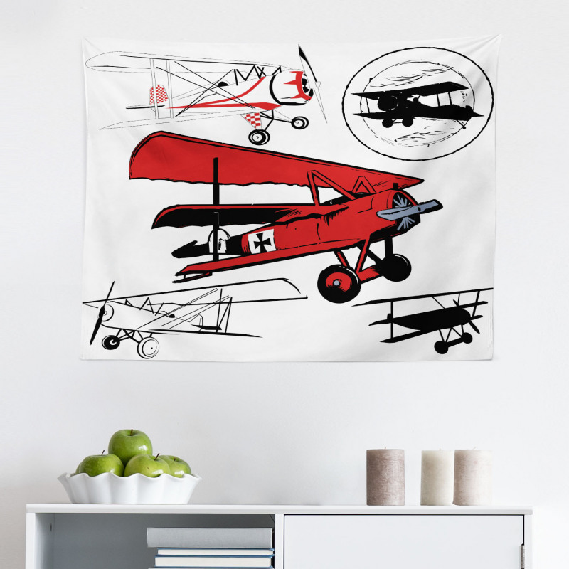 Ulaşım Araçları Mikrofiber Geniş Duvar Halısı Kırmızı Uçak Desenli