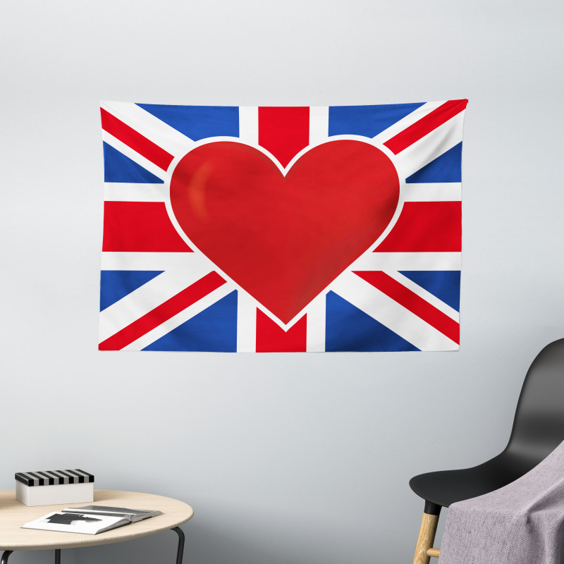 Flag Big Red Heart Wide Tapestry