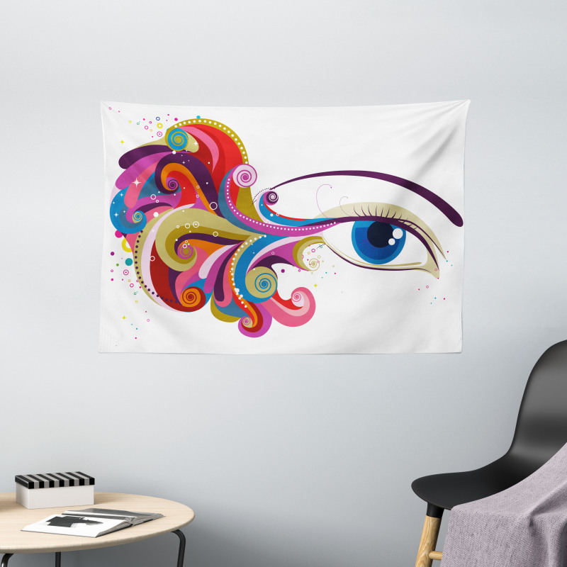 Woman's Eye Colorful Art Wide Tapestry