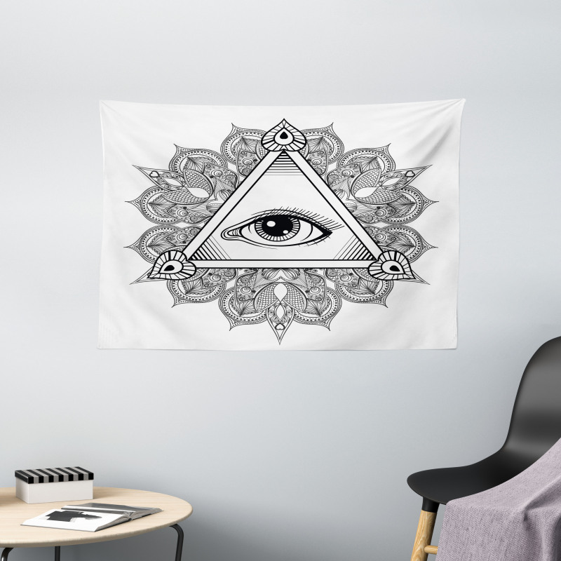 Vintage Tattoo Boho Occult Wide Tapestry