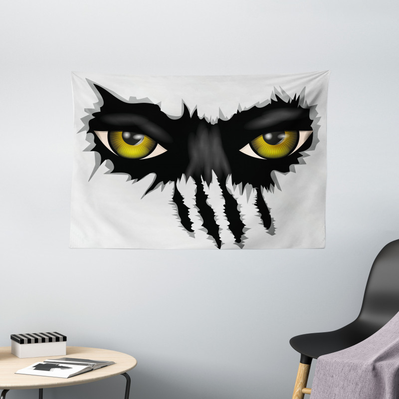 Evil Eyes Black Cat Danger Wide Tapestry