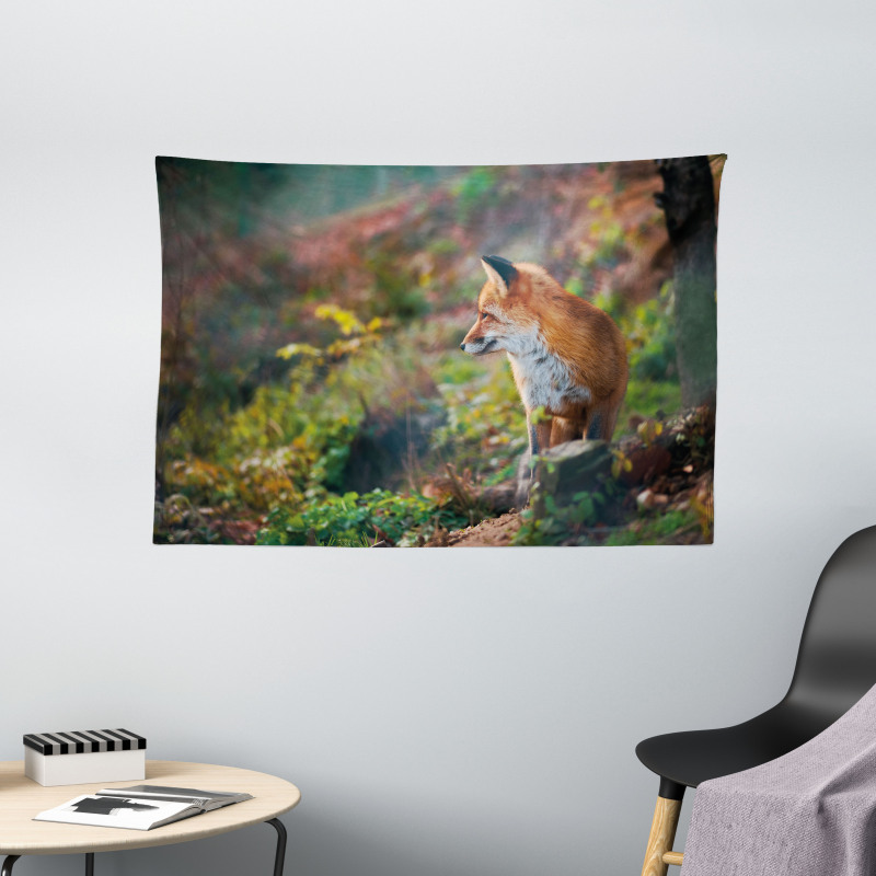 Young Wild Fox in Woodland Wide Tapestry