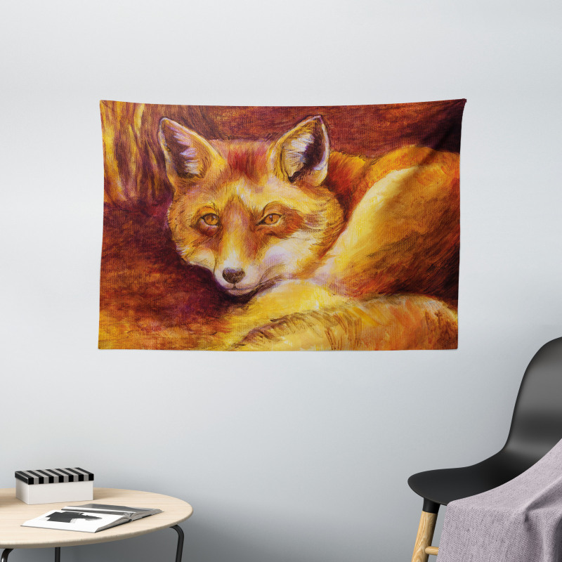 Vibrant Art Fox Resting Wide Tapestry